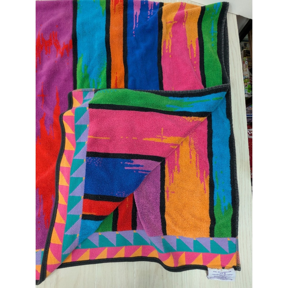 Royal Terry Beach Towel Multicolor Vintage 90s Abstract Geometric Stripe